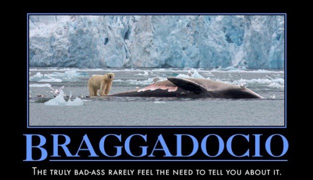 braggadocio personals A loudmouthed braggart who hid his cowardice with braggadocio his braggadocio hid the fact that he felt personally inadequate. braggadocio personals A loudmouthed braggart who hid his cowardice with braggadocio his braggadocio hid the fact that he felt personally inadequate.