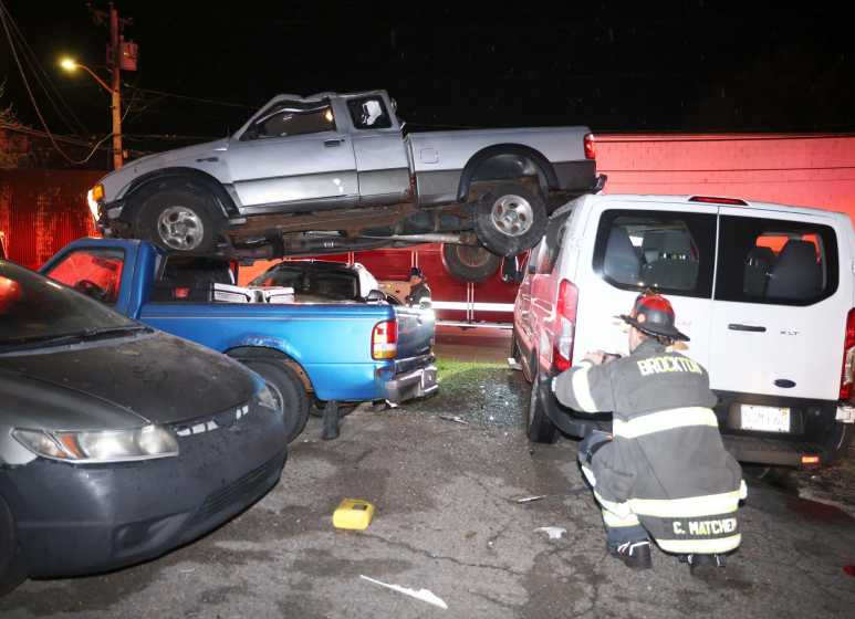 Brockton Fire, Police, and EMS respond to wild, motor vehicle crash